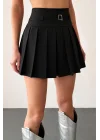 Kadın Siyah Pliseli Şort Etek 0992-7857