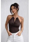 Kadın Kahve Aksesuarlı Bluz 0836-2679