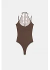 Kadın Kahve Dantel Detaylı Askılı Bodysuit 0800-0410