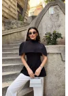 Kadın Siyah Pelerin Detay İki Parça Bluz 0331
