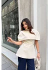 Kadın Krem Pelerin Detay İki Parça Bluz 0331