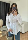 Kadın Beyaz Beli Pileli Gömlek 7965