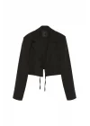 Kadın Siyah Önü Bağlamalı Crop Ceket 10120