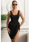Kadın Siyah Drape Detaylı Siyah Mini Elbise 1026-52412