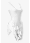 Kadın Beyaz Drape Detaylı Siyah Mini Elbise 1026-52412