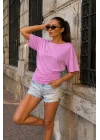 Kadın Pembe Asimetrik Bluz 412
