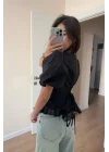 Kadın Siyah Dantelli Bluz 1041-2867