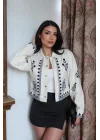 Kadın Beyaz Nakışlı Gabardin Ceket 5906