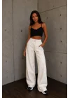 Kadın Ekru Kuşaklı Gabardin Pantolon 26444