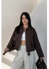 Kadın Acı Kahve Oversize Bomber Gabardin Ceket 2911