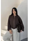 Kadın Acı Kahve Oversize Bomber Gabardin Ceket 2911