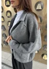 Kadın Antrasit Fermuarlı Oversize Hırka 1014-2381
