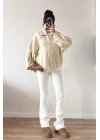 Kadın Bej Fermuarlı Oversize Hırka 1014-2381