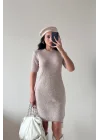 Kadın Bej Midi Triko Elbise 2515