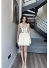 Kadın Bej Nakışlı Halter Yaka Elbise 0287-0623