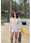 Kadın Bej Triko Düğme Oversize Hırka 1014-2561