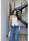 Kadın Beyaz Aksesuarlı Crop 13684