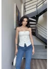 Kadın Beyaz Aksesuarlı Crop 13684