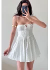 Kadın Beyaz Askılı Mini Elbise 1041-6411