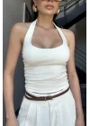 Kadın Beyaz Halter Yaka Crop 0171