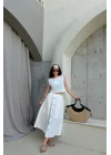 Kadın Beyaz Crop Etek Takım 0684-3419