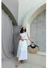 Kadın Beyaz Crop Etek Takım 0684-3419