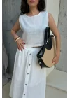 Kadın Beyaz Crop Etek Takım 0684-3419