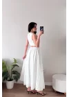 Kadın Beyaz Kolsuz Crop Etek Takım 1041-3251