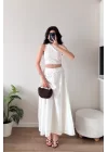 Kadın Beyaz Kolsuz Crop Etek Takım 1041-3251
