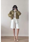 Kadın Beyaz Oversize Şort 1017-4142