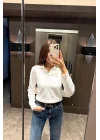 Kadın Beyaz Polo Yaka Kazak 1014-2402