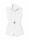 Kadın Beyaz Tokalı Kemerli Denim Şort Tulum 8062