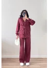 Kadın Bordo Ceket Pantolon Takım 1041-2708