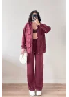 Kadın Bordo Ceket Pantolon Takım 1041-2708