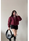 Kadın Bordo Fermuarlı Cepli Mont 0445-26009