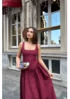 Kadın Bordo Sırt Dekolteli Elbise 1026-0042