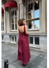 Kadın Bordo Sırt Dekolteli Elbise 1026-0042