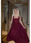 Kadın Bordo Sırt Dekolteli Elbise 1026-0042