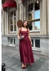 Kadın Bordo Sırt Dekolteli Elbise 1026-0042