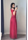 Kadın Bordo Tek Omuz Elbise 0994-0098