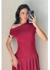Kadın Bordo Tek Omuz Elbise 0994-0098