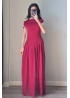 Kadın Bordo Tek Omuz Elbise 0994-0098