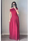Kadın Bordo Tek Omuz Elbise 0994-0098