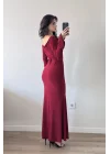 Kadın Bordo Yırtmaçlı Uzun Elbise 1041-2465