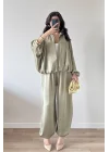 Kadın Çağla Saten Bomber Ceket Pantolon Takım 1046-9584