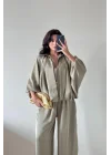 Kadın Çağla Saten Bomber Ceket Pantolon Takım 1046-9584