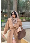 Kadın Camel Triko Düğmeli Balaklava Bere 594-14800