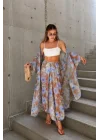 Kadın Çiçek Desenli Kimono Takım 1017-4145