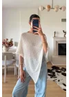 Kadın Ekru Asimetrik Triko Bluz 0181