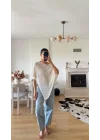 Kadın Ekru Asimetrik Triko Bluz 0181